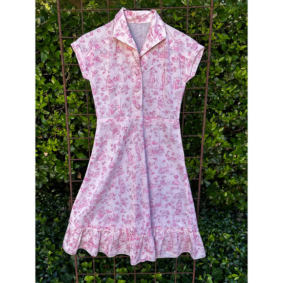 Vintage 70s HOLLY HOBBIE ORIGINAL FABRIC Childs Print Pink Cotton Dress Summer - Picture 3 of 10
